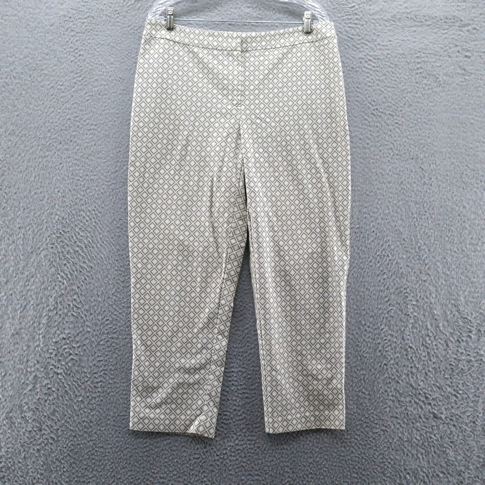 Chicos Tan Cream Geometric Diamond Print Ankle Pants Size 2.5 L Stretch Cotton